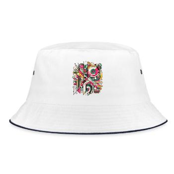 Neon Geometry — Hypergrid - Bucket Hat - Weiß/Navy - Vorne