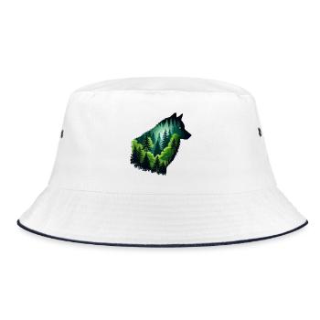 Silhouette Wolf with Green Forest - Bucket Hat - white/navy - Front