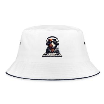 DJ - Meerschweinchen für Musik, Party & DJs - Bucket Hat - Weiß/Navy - Vorne