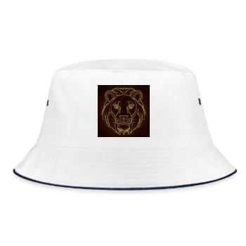 Neon Löwenkopf Linienkunst - Bucket Hat - Weiß/Navy - Vorne