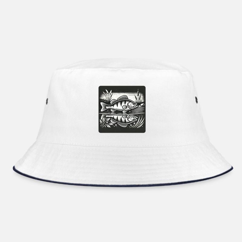 Barsch Raubfisch Design - Bucket Hat - Weiß/Navy