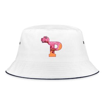 P - DINOSAURIER, Personalisierbar - Bucket Hat - Weiß/Navy - Vorne