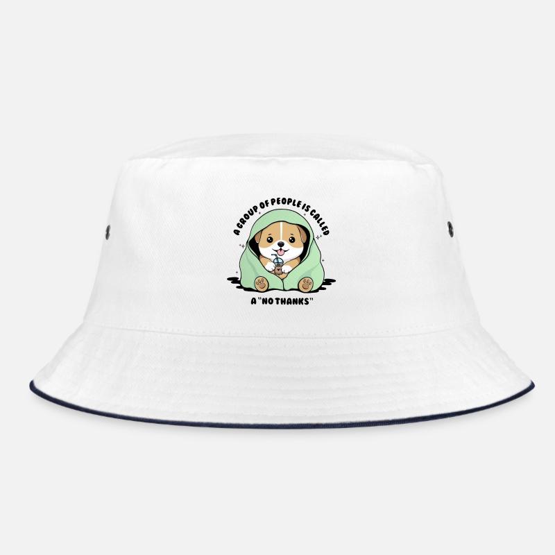 Minty Pup Under Blanket Sipping Drink - Bucket Hat - white/navy