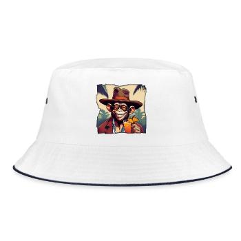 Affe mit Cocktail! - Bucket Hat - Weiß/Navy - Vorne