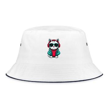 Arabisch Ägyptisch Mau Katze Rasse Karikatur Kawaii Haustier - Bucket Hat - Weiß/Navy - Vorne