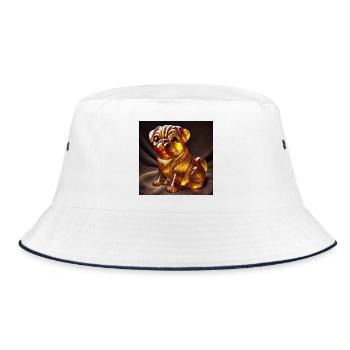 Glass figurine Pug with gold flame design - Bucket Hat - white/navy - Front