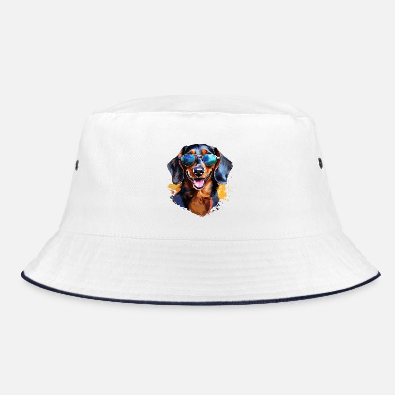 Dackel mit Sonnenbrille - Bucket Hat - Weiß/Navy