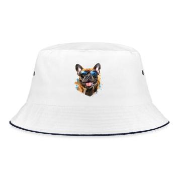 Frenchie with sunglasses - Bucket Hat - white/navy - Front