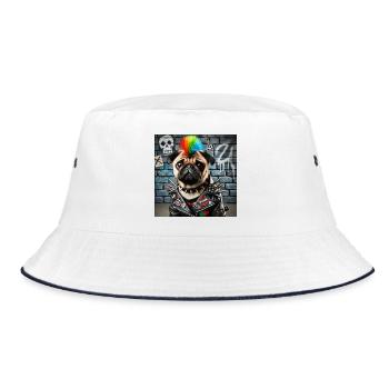 Punk Mops mit Regenbogenmähne - Bucket Hat - Weiß/Navy - Vorne