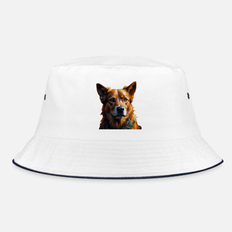 Buntes Hundeporträt Schal - Bucket Hat - Weiß/Navy