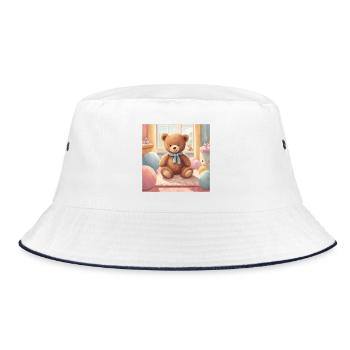 Teddybär Poster, Baby, Kind, Säugling - Bucket Hat - Weiß/Navy - Vorne