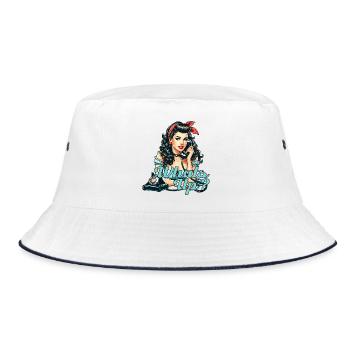 Rockabilly femme téléphone à cadran - Bob - blanc/marine - Devant