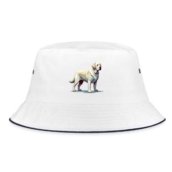 Stehender weißer Labrador - Bucket Hat - Weiß/Navy - Vorne