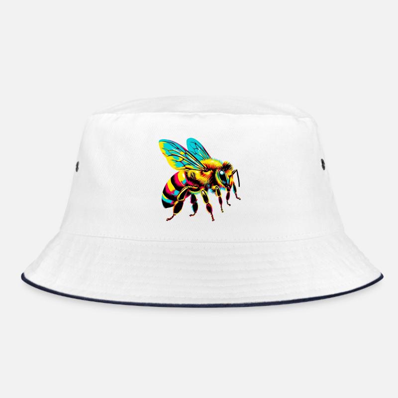 Biene - Bucket Hat - Weiß/Navy