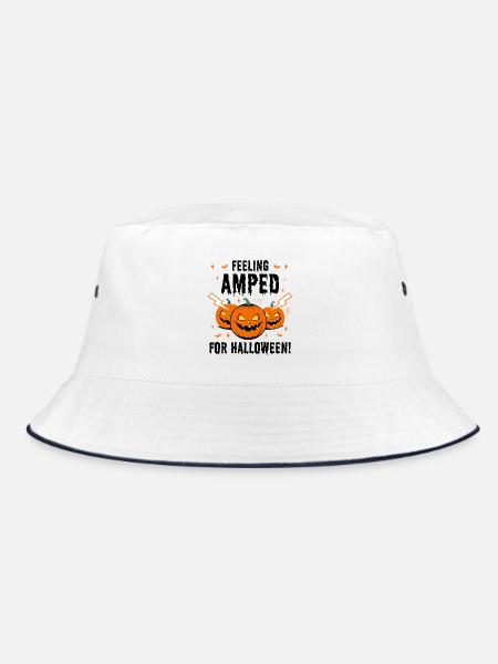 Halloween Electrician Amped Spooky Pumpkin Humor - Bucket Hat - white/navy - Front
