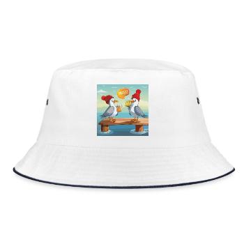 01 Zwei norddeutsche Möwen Meer Mass Bier Prost - Bucket Hat - Weiß/Navy - Vorne