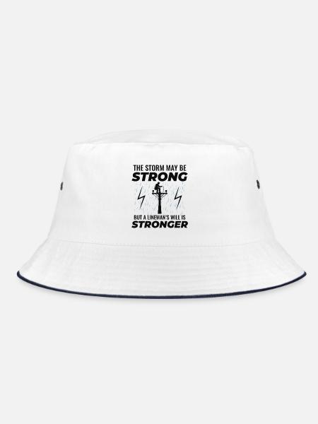 Lineman Strong Storm wird den Grid-Helden antreiben - Bucket Hat - Weiß/Navy - Vorne
