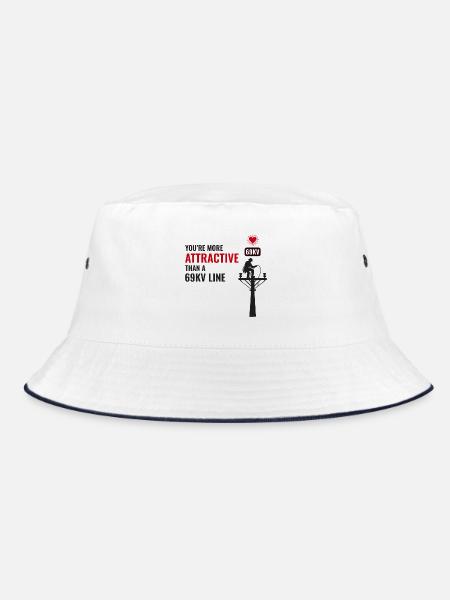 Lineman Valentine 69kV Line Attraction Humor Love - Bucket Hat - white/navy - Front