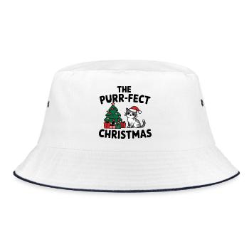 Festive Cat with Christmas Tree - Bucket Hat - white/navy - Front