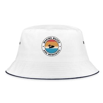 Retro Jet Skiing Adventure Ocean Waves Sunset - Bucket Hat - white/navy - Front