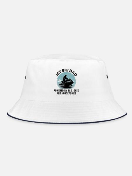 Jetski Dad – Angetrieben von schlechten Witzen und Pferdestärken - Bucket Hat - Weiß/Navy - Vorne