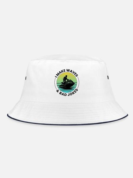 Ich mache Wellen & schlechte Witze Jetski fahren - Bucket Hat - Weiß/Navy - Vorne