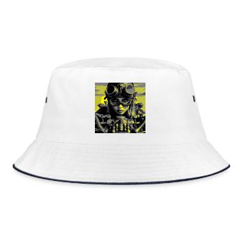 Steampunk-Biker - Bucket Hat - Weiß/Navy - Vorne