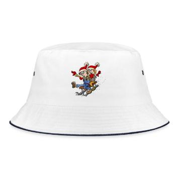 Zwei Kinder vergnügen sich auf einem Schlitten. - Bucket Hat - Weiß/Navy - Vorne