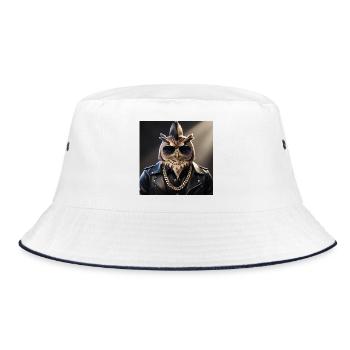 Eulenmünster im Lederjacken-Style - Bucket Hat - Weiß/Navy - Vorne