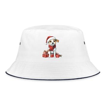 Weihnachts-Welpe mit Geschenken - Bucket Hat - Weiß/Navy - Vorne