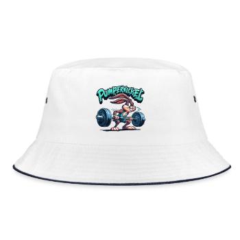 Pumpernickel Karnickel Fitness witzig Gym Geschenk - Bucket Hat - Weiß/Navy - Vorne