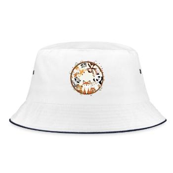 Circle full of cute animals like fox, panda,raccoon - Bucket Hat - white/navy - Front