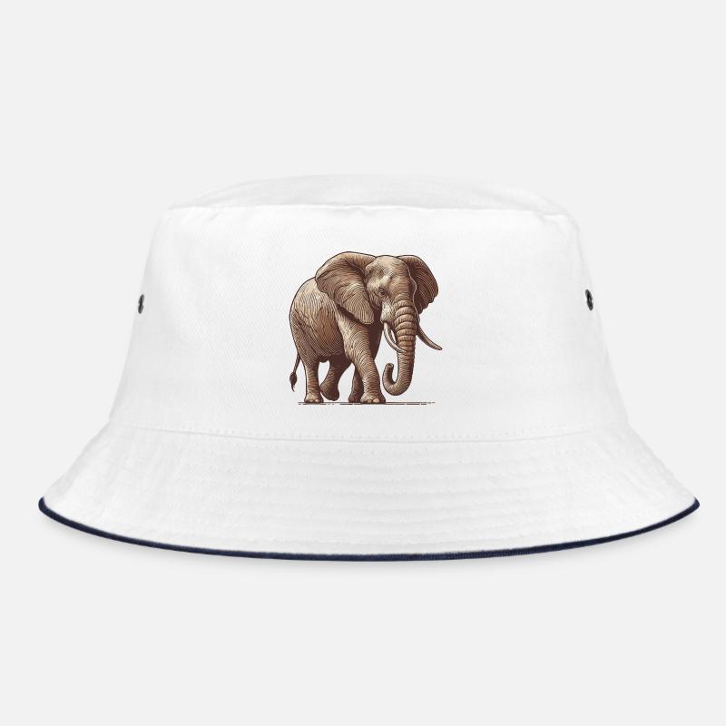 Elefant - Bucket Hat - Weiß/Navy