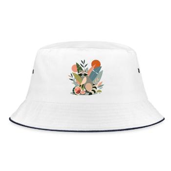Raccoon with tropical plants and melons - Bucket Hat - white/navy - Front