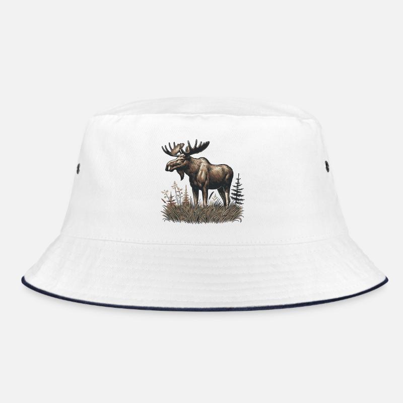 Elch - Bucket Hat - Weiß/Navy