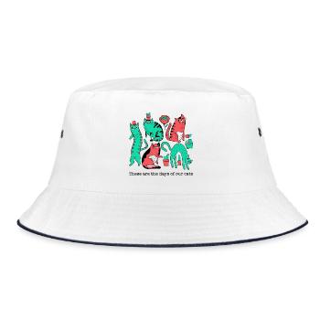 Katzenchaos in Pop-Art-Style - Bucket Hat - Weiß/Navy - Vorne