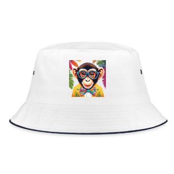 Lebendiger Affe in stilvoller Kleidung - Bucket Hat - Weiß/Navy - Vorne