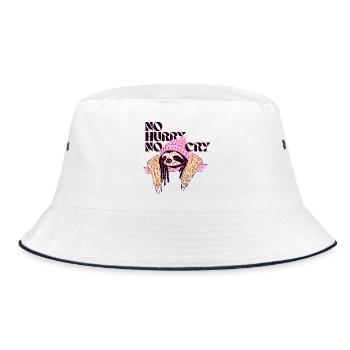 No Hurry, No Cry – Entspanntes Faultiermotiv - Bucket Hat - Weiß/Navy - Vorne