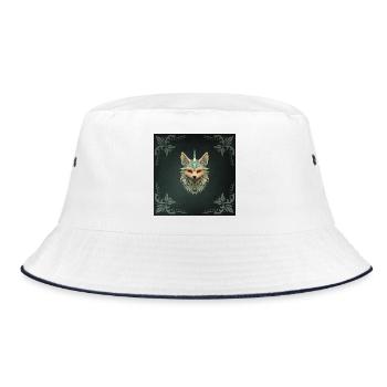 Mystischer Fuchs mit stechend roten Augen. - Bucket Hat - Weiß/Navy - Vorne
