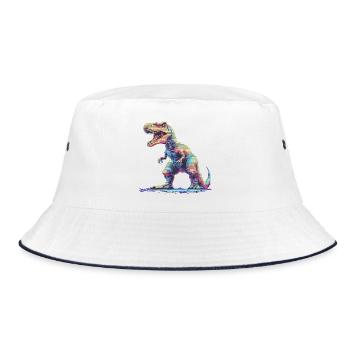 Pixel Spiel Dino Tyrannosaurus - Bucket Hat - Weiß/Navy - Vorne