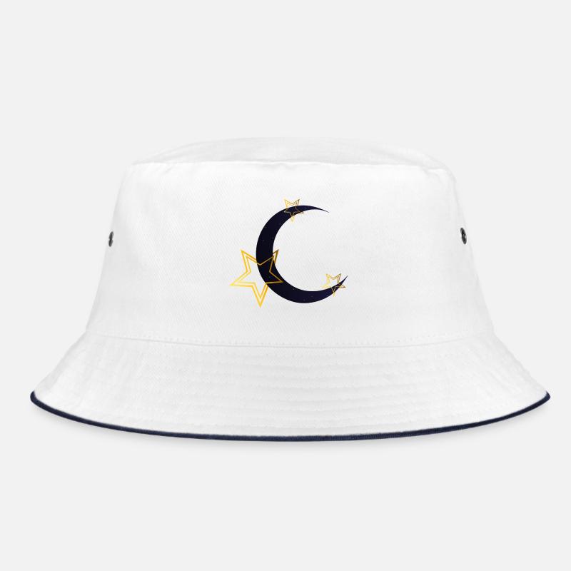 Sternenmuster, coole tees, Mondsichel - Bucket Hat - Weiß/Navy