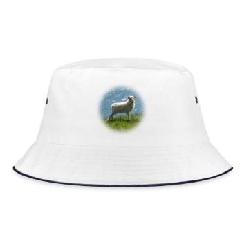 Junges Island Schaf auf Wiese - Bucket Hat - Weiß/Navy - Vorne