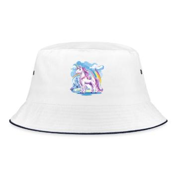 Unicorn Rainbow Castle Colorful Magic Fantasy - Bucket Hat - white/navy - Front