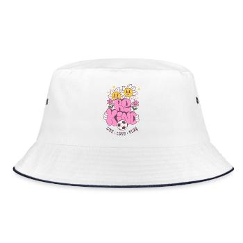 Be Kind – Fußball & Blumen Retro Look - Bucket Hat - Weiß/Navy - Vorne
