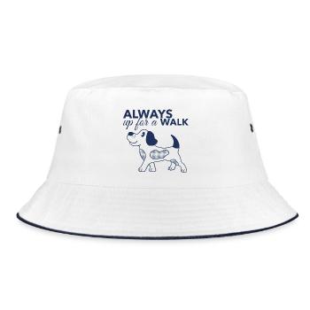 Always Up for a Walk – Hundeliebhaber Shirt - Bucket Hat - Weiß/Navy - Vorne