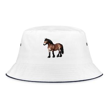 Pferd Kaltblut Braun - Bucket Hat - Weiß/Navy - Vorne