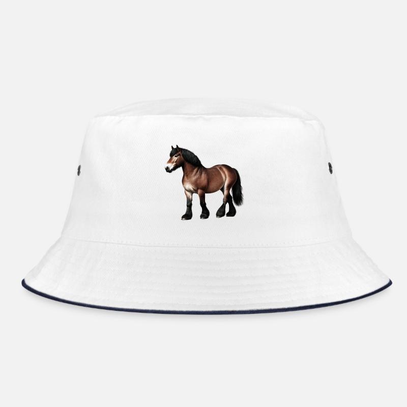 Pferd Kaltblut Braun - Bucket Hat - Weiß/Navy