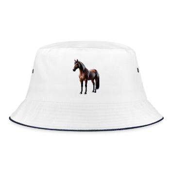 Pferd Braun - Bucket Hat - Weiß/Navy - Vorne