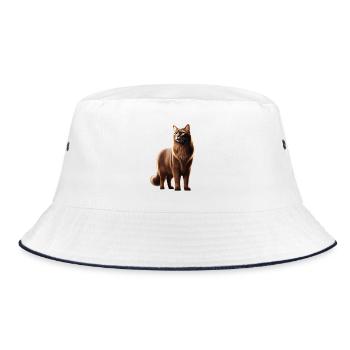 Katze Braun - Bucket Hat - Weiß/Navy - Vorne