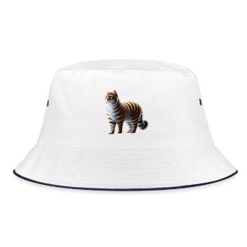 Tiger Katze - Bucket Hat - Weiß/Navy - Vorne